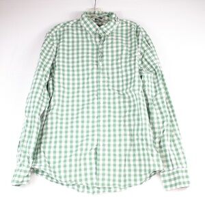 J.Crew Green & White Checkered Long Sleeve Slim Fit Button Up Shirt Mens Size L